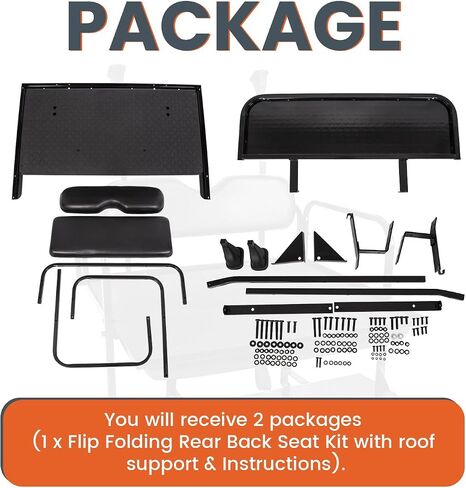 KUAFU Golf Cart Flip Folding Back Seat Kit Rear Black Seat Compatible with 2004 and Up Club Car Precedent/Tempo/Onward Gas or Electric Models w/Roof Support -You Will Receive Two Packages in Saudi Arabia