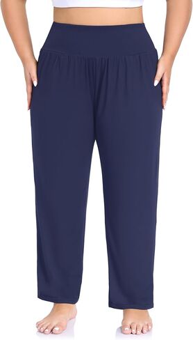 ZERDOCEAN Women's Plus Size High Waist Yoga Pants Casual Comfy Relaxed Loose Lounge Pants with Pockets in Saudi Arabia