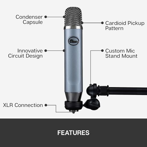 Logitech Blue Ember XLR Condenser Mic for Recording and Streaming, Custom Cardioid Capsule and Mic Stand Mount, Gray (Renewed) in Saudi Arabia