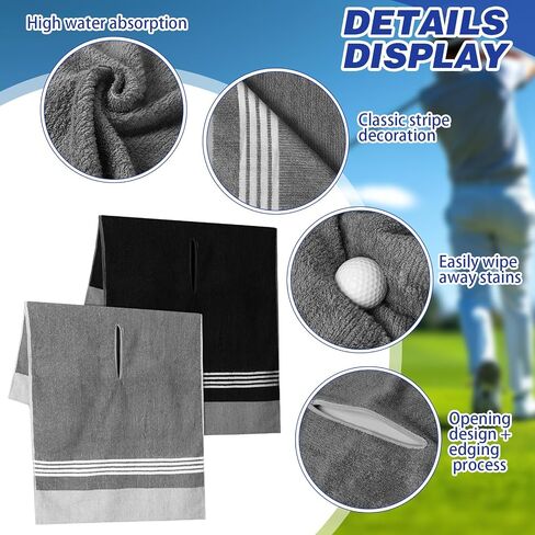 2 Pcs Caddy Golf Towel Extra Large 22''x 44'' Cotton Camping Sport Golf Towel, Absorbent, Center Cut Cart Accessory for Man Golfers(Grey, Black) in Saudi Arabia