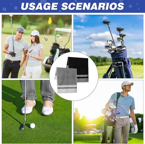 2 Pcs Caddy Golf Towel Extra Large 22''x 44'' Cotton Camping Sport Golf Towel, Absorbent, Center Cut Cart Accessory for Man Golfers(Grey, Black) in Saudi Arabia