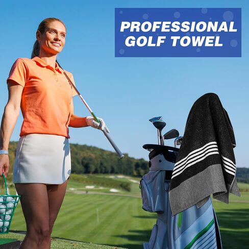 2 Pcs Caddy Golf Towel Extra Large 22''x 44'' Cotton Camping Sport Golf Towel, Absorbent, Center Cut Cart Accessory for Man Golfers(Grey, Black) in Saudi Arabia