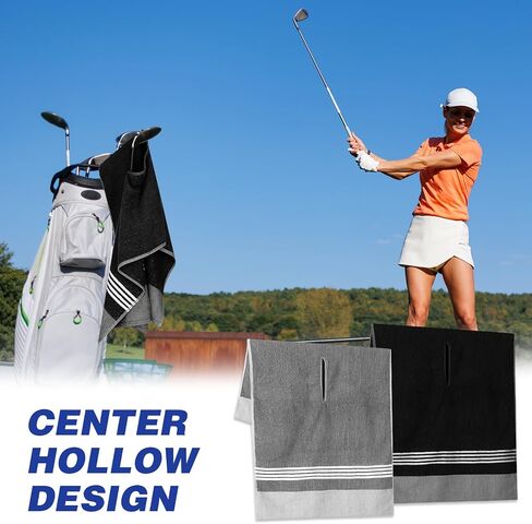 2 Pcs Caddy Golf Towel Extra Large 22''x 44'' Cotton Camping Sport Golf Towel, Absorbent, Center Cut Cart Accessory for Man Golfers(Grey, Black) in Saudi Arabia