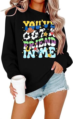NANYUAYA You've Got A Friend in Me Sweatshirt for Women Funny Letter Print Shirt Cute Toy Vacation Long Sleeve Graphic Tops in Kuwait