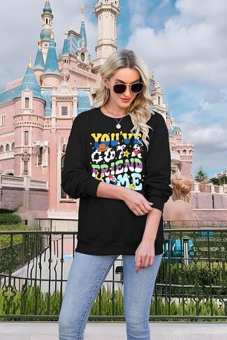 NANYUAYA You've Got A Friend in Me Sweatshirt for Women Funny Letter Print Shirt Cute Toy Vacation Long Sleeve Graphic Tops in Kuwait