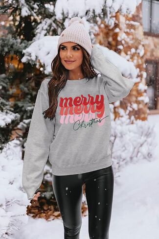 EGELEXY Merry Christmas Sweatshirt for Women Merry Letter Print Graphic Shirts Lightweight Christmas Crewneck Pullover in Saudi Arabia