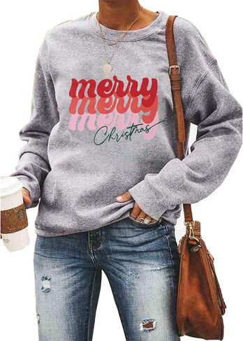 EGELEXY Merry Christmas Sweatshirt for Women Merry Letter Print Graphic Shirts Lightweight Christmas Crewneck Pullover in Saudi Arabia