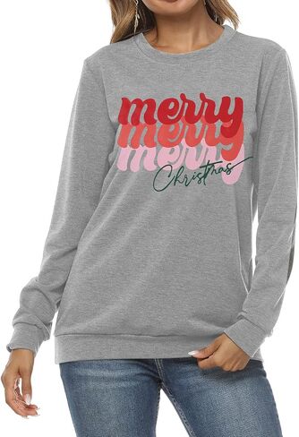 EGELEXY Merry Christmas Sweatshirt for Women Merry Letter Print Graphic Shirts Lightweight Christmas Crewneck Pullover in Saudi Arabia