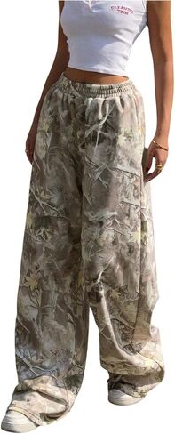 Verdusa Women's Plus Size Camo Baggy Pants Lightweight Athletic Wide Leg Sweatpants with Pockets in Kuwait