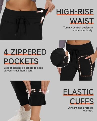 GAYHAY Women's Fleece Lined Joggers Water Resistant - Thermal Waterproof Zip Pockets Hiking Winter Golf Pants Running Ski in Kuwait