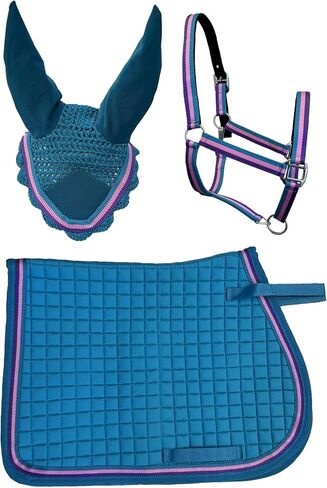 Pony Quilted English All Purpose Saddle Pad, Halter and Ear Bonnet with Stripe Tape Accent in Saudi Arabia