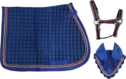 Pony Quilted English All Purpose Saddle Pad, Halter and Ear Bonnet with Stripe Tape Accent in Saudi Arabia