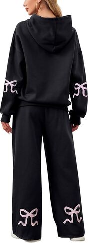 Womens 2 Piece Sweatsuits Bow Print Hoodies Sets Oversized Graphic Hoodie Wide Leg Sweatpants Fall Outfits in Saudi Arabia