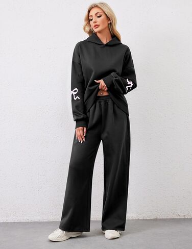 Womens 2 Piece Sweatsuits Bow Print Hoodies Sets Oversized Graphic Hoodie Wide Leg Sweatpants Fall Outfits in Saudi Arabia