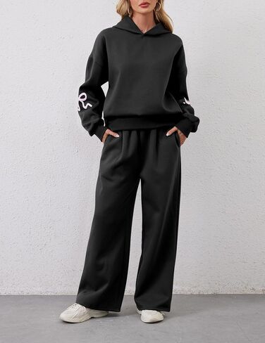 Womens 2 Piece Sweatsuits Bow Print Hoodies Sets Oversized Graphic Hoodie Wide Leg Sweatpants Fall Outfits in Saudi Arabia
