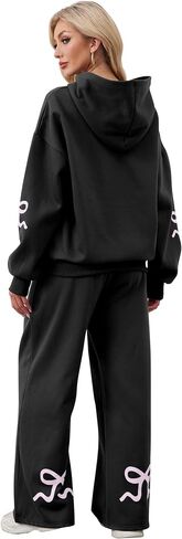 Womens 2 Piece Sweatsuits Bow Print Hoodies Sets Oversized Graphic Hoodie Wide Leg Sweatpants Fall Outfits in Saudi Arabia