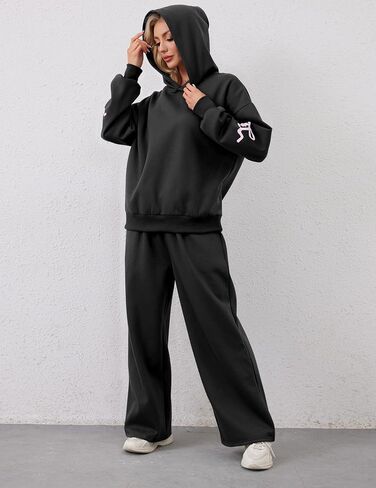 Womens 2 Piece Sweatsuits Bow Print Hoodies Sets Oversized Graphic Hoodie Wide Leg Sweatpants Fall Outfits in Saudi Arabia