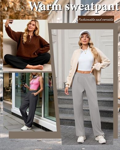 3 Pack Women's Fleece Lined Sweatpants, Wide Leg Baggy Pants Lounge Yoga Pants Loose Winter Joggers with Pockets in Saudi Arabia