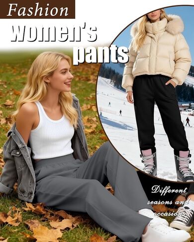 3 Pack Women's Fleece Lined Sweatpants, Wide Leg Baggy Pants Lounge Yoga Pants Loose Winter Joggers with Pockets in Saudi Arabia
