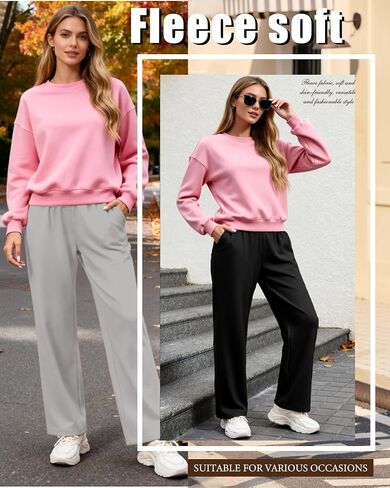 3 Pack Women's Fleece Lined Sweatpants, Wide Leg Baggy Pants Lounge Yoga Pants Loose Winter Joggers with Pockets in Saudi Arabia