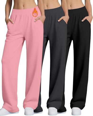 3 Pack Women's Fleece Lined Sweatpants, Wide Leg Baggy Pants Lounge Yoga Pants Loose Winter Joggers with Pockets in Saudi Arabia