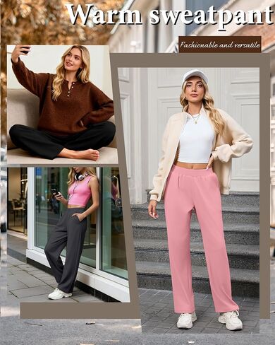 3 Pack Women's Fleece Lined Sweatpants, Wide Leg Baggy Pants Lounge Yoga Pants Loose Winter Joggers with Pockets in Saudi Arabia