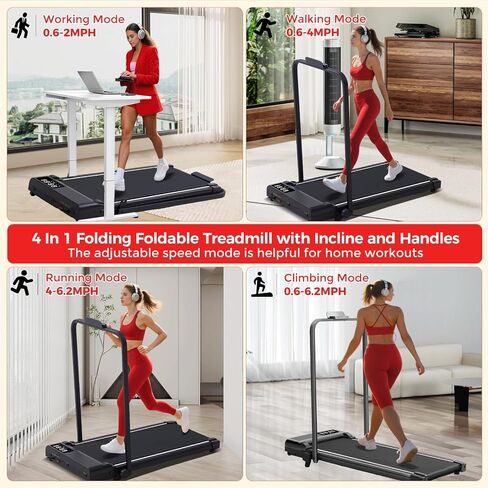 Compact Walking Pad with Handle Bar and Incline, 3.0HP Portable Walking Pads Treadmills with Handles for Home Small, 0.6-6.2MPH Electric Small Under The DeskTreadmill for Small Spaces, 320LB Capacity in Saudi Arabia