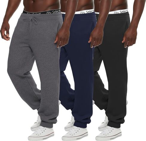 ZITY 3 Pack Men's Fleece Jogger Sweatpants with Pockets and Drawstring Athletic Active Workout Gym Sweat Pants Running Pants in Kuwait