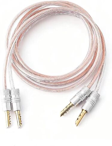 Premium Audio Speaker Cable, 13 AWG Oxygen-Free Copper Wire, Silver and Pink, Gold-Plated Banana Connectors, High-Fidelity Sound (39, Inches) in Saudi Arabia