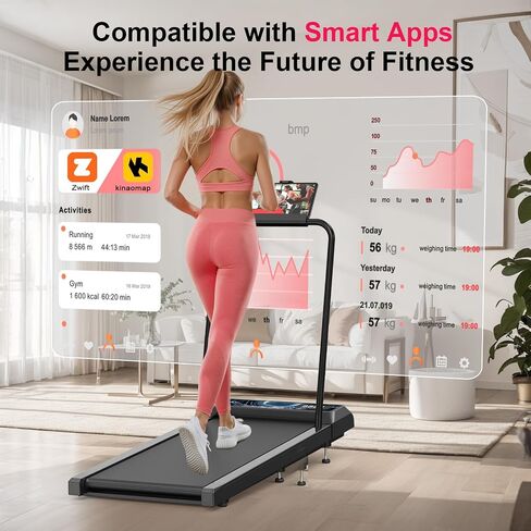 Walking Mat Pad With Incline and Handle Bar, Treadmill with Handles, 4 in 1 Under Desk Treadmill, 2.5HP Low Noise Compact Treadmills Small Space with Remote Control,Portable Treadmills for Home Office in Saudi Arabia