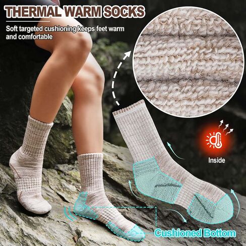 جوارب صوف ميرينو من Sandsuced للمشي لمسافات طويلة دافئة للشتاء الدافئ مع نعل مبطن وماص للرطوبة 5 أزواج للنساء in Kuwait