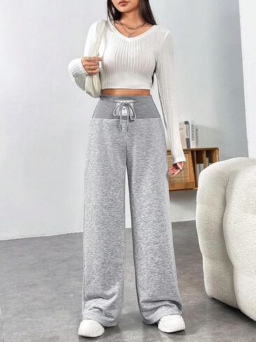 Women's High Waisted Sweatpants Drawstring Waist Athletic Pants Wide Leg Pants in Saudi Arabia