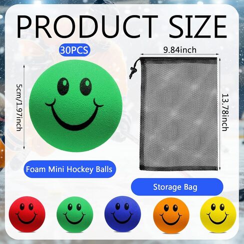 Soulchen 30pcs Foam Ice Hockey Pucks Diameter 3" Thickness 1" Happy Emotion Knee Indoor Ice Hockey Pucks with Mesh Bag for Practicing and Classic Training Birthday Gift Decoration in Saudi Arabia
