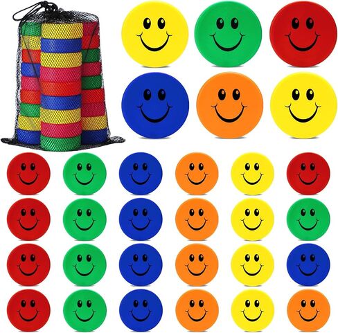 Soulchen 30pcs Foam Ice Hockey Pucks Diameter 3" Thickness 1" Happy Emotion Knee Indoor Ice Hockey Pucks with Mesh Bag for Practicing and Classic Training Birthday Gift Decoration in Saudi Arabia