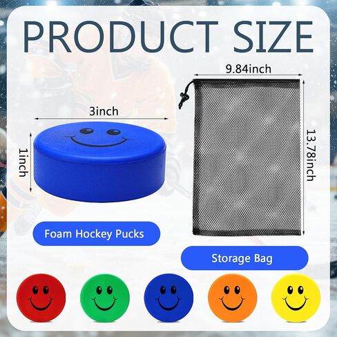 Soulchen 30pcs Foam Ice Hockey Pucks Diameter 3" Thickness 1" Happy Emotion Knee Indoor Ice Hockey Pucks with Mesh Bag for Practicing and Classic Training Birthday Gift Decoration in Saudi Arabia