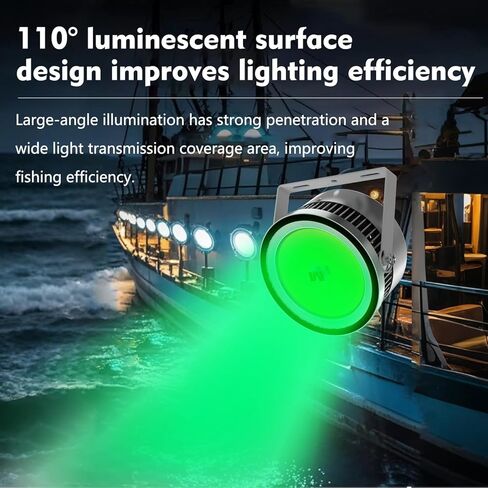 ضوء جذب الأسماك LED أخضر 1000 وات مع كابل طاقة بطول 6.5 قدم، ضوء صيد بحري كبير لسفن الصيد في الخارج وفي أعماق البحار 110 فولت - 330 فولت in Kuwait