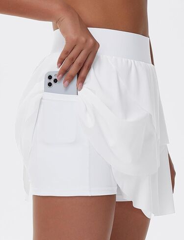 Women's Tiered Petal Tennis Skirts Ruffle Golf Skorts Built-in Shorts with Pockets in Saudi Arabia