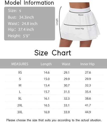 Women's Tiered Petal Tennis Skirts Ruffle Golf Skorts Built-in Shorts with Pockets in Saudi Arabia
