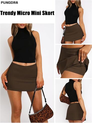 Womens Micro Mini Skirt with Shorts Low Rise A-Line Skort for Women Formal Going Out Casual Athletic Tennis Outfits in Kuwait