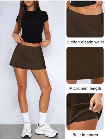 Womens Micro Mini Skirt with Shorts Low Rise A-Line Skort for Women Formal Going Out Casual Athletic Tennis Outfits in Kuwait