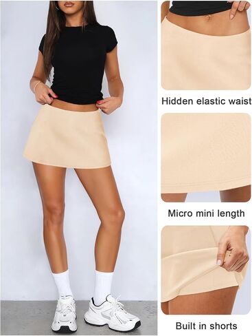 Womens Micro Mini Skirt with Shorts Low Rise A-Line Skort for Women Formal Going Out Casual Athletic Tennis Outfits in Saudi Arabia