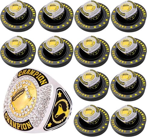 12 Pcs Football Championship Ring Sport Ball Trophy Award Gift with Display Neck Chain and Stand for Tournament or League Champion Winner in Saudi Arabia