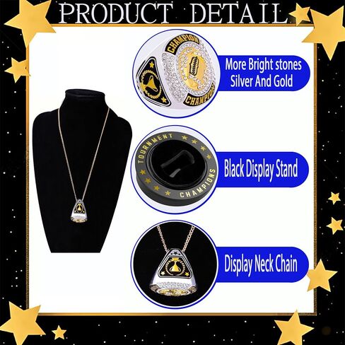 12 Pcs Football Championship Ring Sport Ball Trophy Award Gift with Display Neck Chain and Stand for Tournament or League Champion Winner in Saudi Arabia