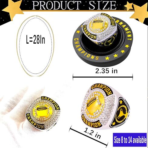 12 Pcs Football Championship Ring Sport Ball Trophy Award Gift with Display Neck Chain and Stand for Tournament or League Champion Winner in Saudi Arabia