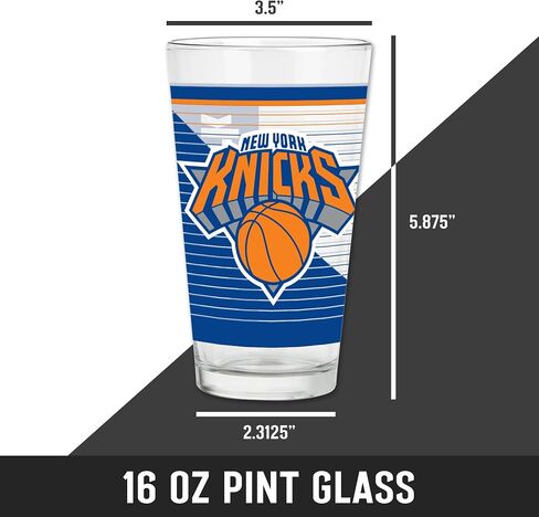 Rico Industries NBA Basketball New York Knicks Standard 16 oz Pint Glasses with Digitally Printed Logo, Classic Drinking Glass in Saudi Arabia