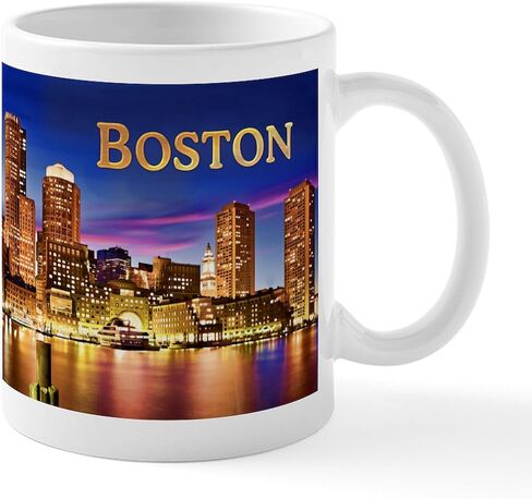 CafePress Boston Harbor At Night Text BOSTON Copy Mugs 11 oz (325 ml) Ceramic Coffee Mug in Saudi Arabia