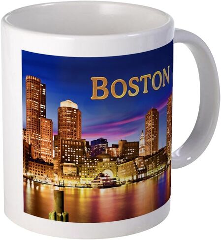 CafePress Boston Harbor At Night Text BOSTON Copy Mugs 11 oz (325 ml) Ceramic Coffee Mug in Saudi Arabia