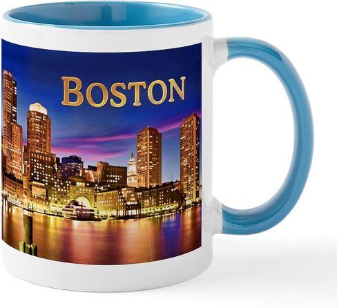 CafePress Boston Harbour At Night Text BOSTON Copy Mugs 11 أوقية (325 مل) كوب قهوة سيراميك in Saudi Arabia