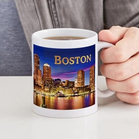 CafePress Boston Harbor At Night Text BOSTON Copy Mugs 11 oz (325 ml) Ceramic Coffee Mug in Saudi Arabia