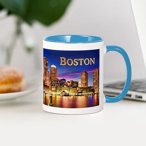 CafePress Boston Harbour At Night Text BOSTON Copy Mugs 11 أوقية (325 مل) كوب قهوة سيراميك in Saudi Arabia